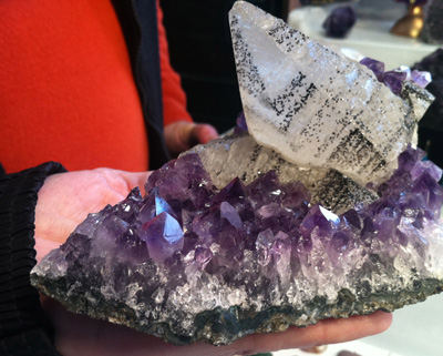 Amethyst with calcite and black tourmaline