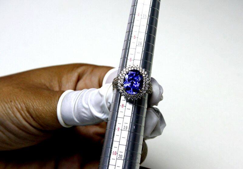 A Tanzanite Ring being sized at Rocks & Co. 