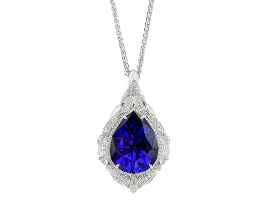 45ct AAA Tanzanite with D Flawless Diamonds 18K Gold Necklace